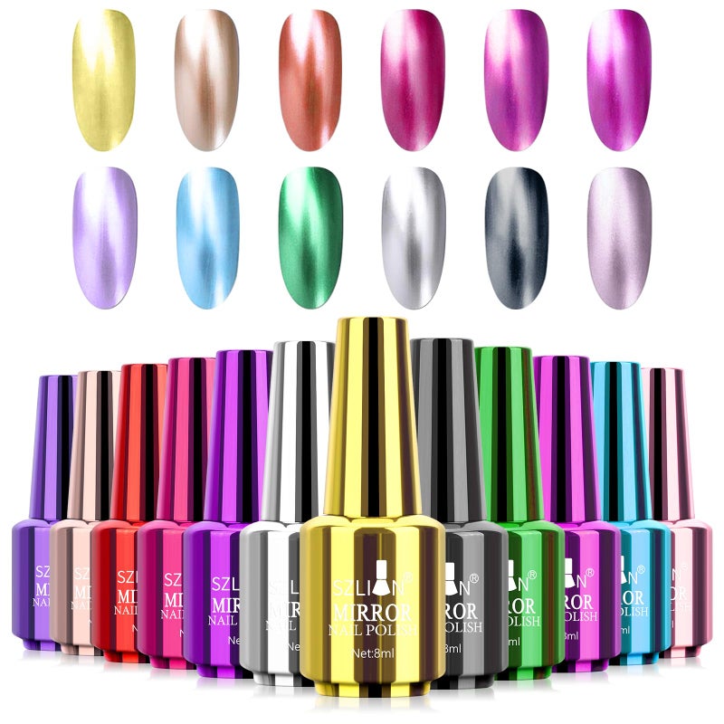 Ownest 12 Colors Mirror Nail Polish Set, Mirror Effect Long Lasting Gorgeous Glossy Manicure Nail Art Decoration, Brilliant Manicure Effect Nail Lacquers Kit-12pcs - Image 1